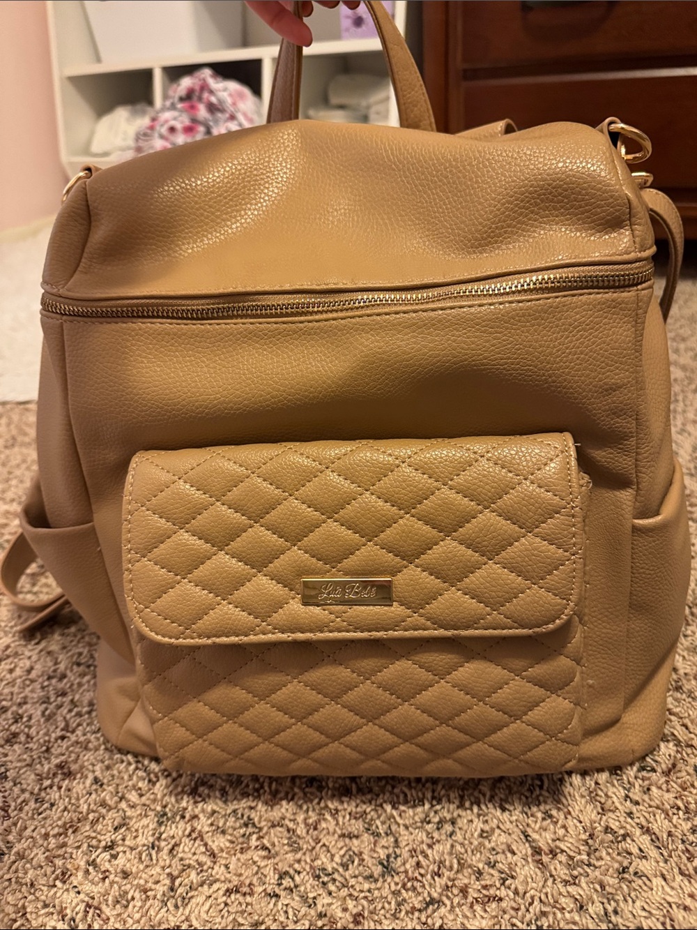 Lulu Bebe Quilted Front Convertible Diaper Backpack - Tan